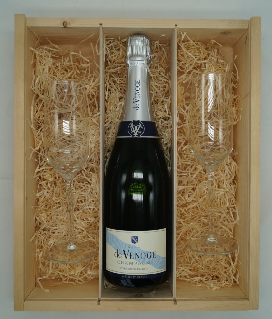 Champagne Relatiegeschenk De Venoge Bubbels in houten kist